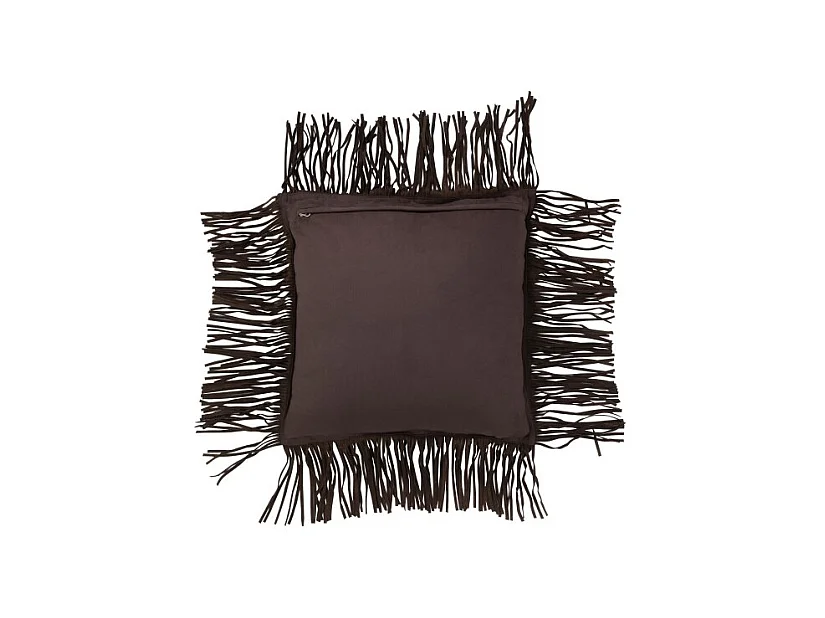 Cojín con flecos de cuero marrón 45x45x8 cm