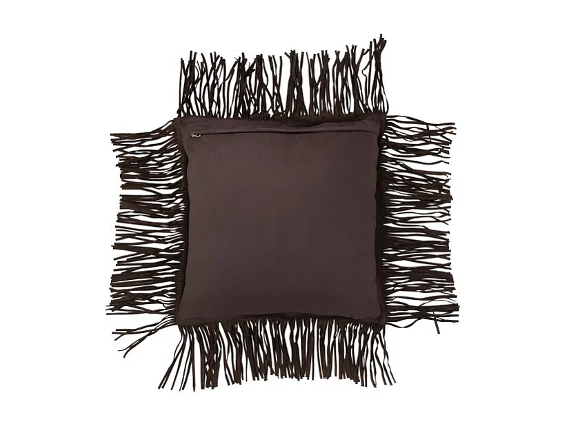Cojín con flecos de cuero marrón 45x45x8 cm