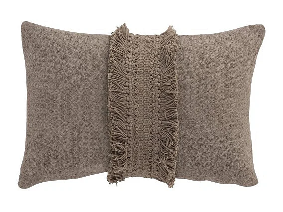 Cojín rectangular con flecos de algodón color topo 43x28cm