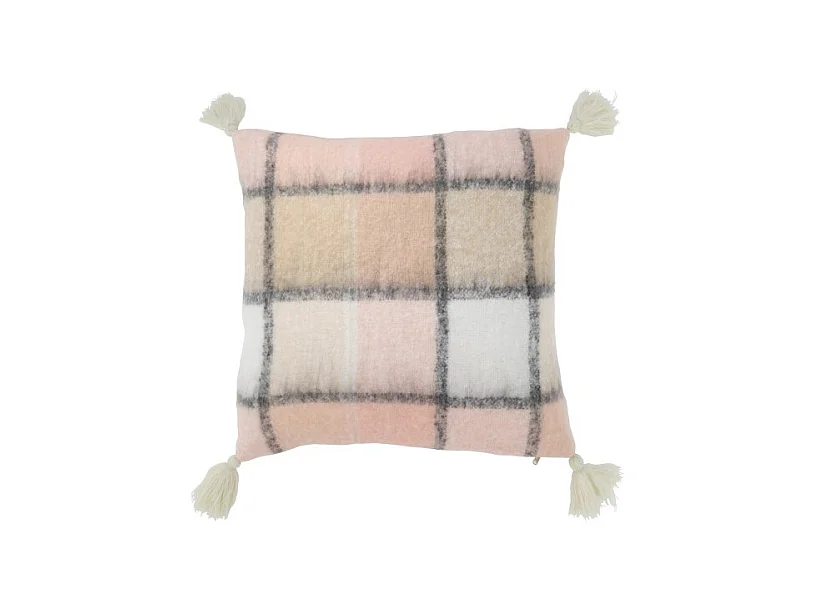 Cojín cuadrado de tela beige y rosa de 45x45x5cm