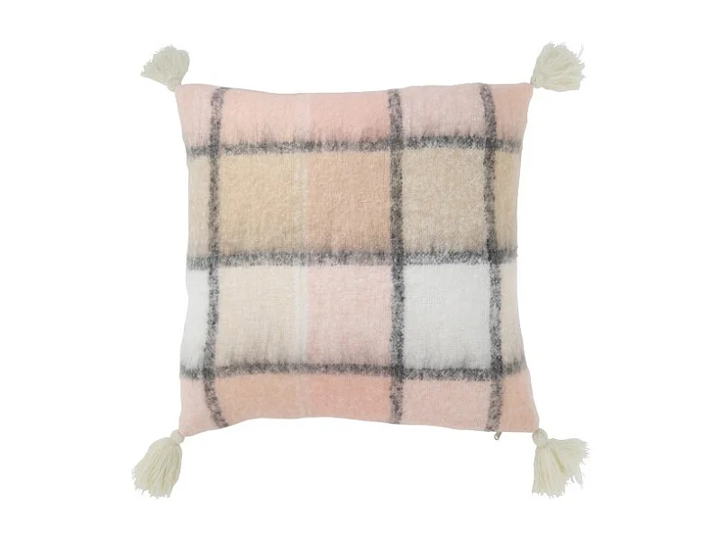 Cojín cuadrado de tela beige y rosa de 45x45x5cm