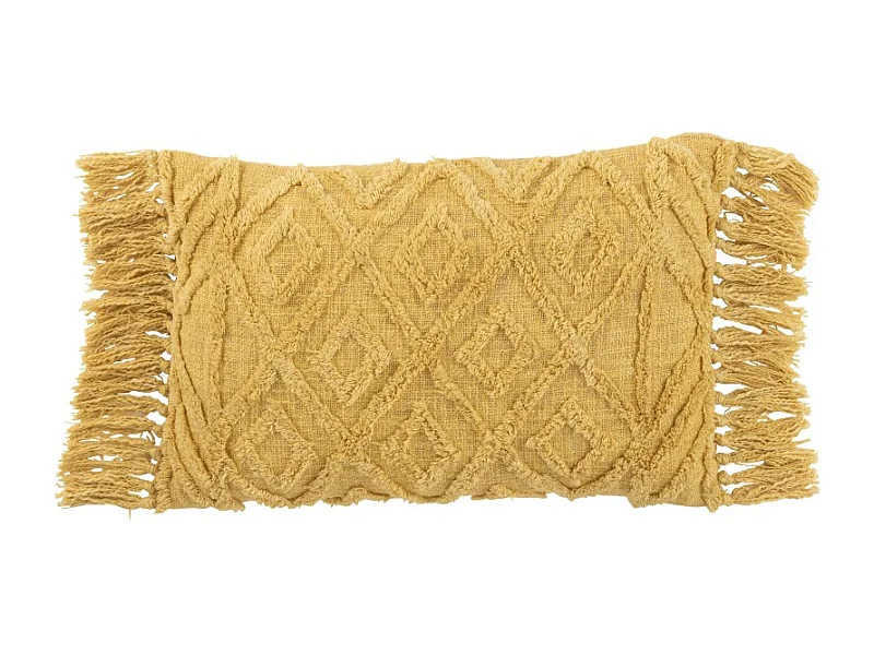 Cojín rectangular con flecos de algodón ocre 78x40x15 cm