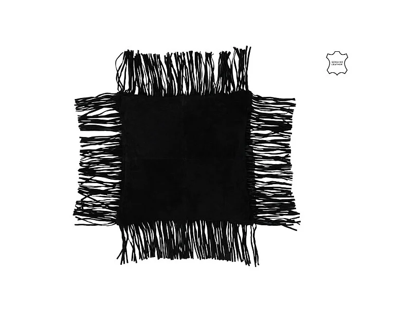 Cojín con flecos de cuero negro 45x45x8 cm