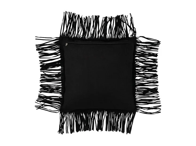 Cojín con flecos de cuero negro 45x45x8 cm