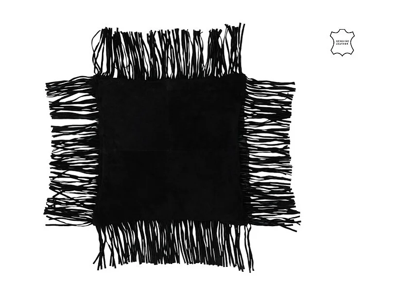 Cojín con flecos de cuero negro 45x45x8 cm