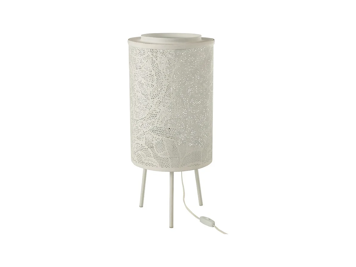 Lámpara perforada de pie de metal blanco de 27x27x66 cm