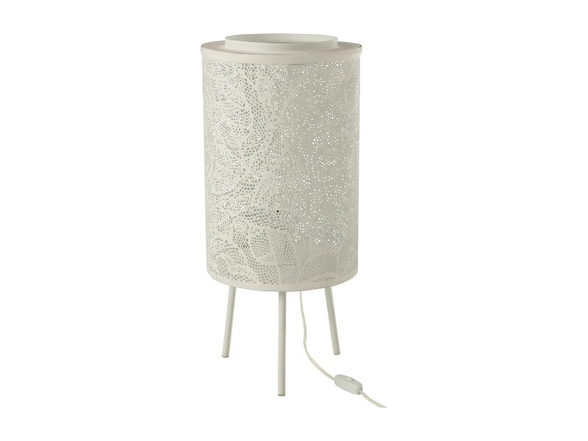 Lámpara perforada de pie de metal blanco de 27x27x66 cm