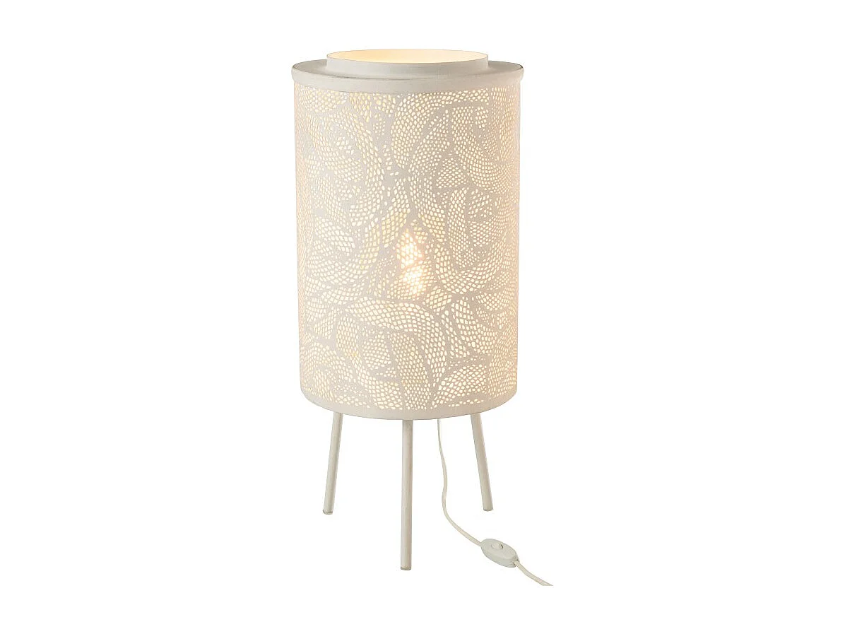 Lámpara perforada de pie de metal blanco de 27x27x66 cm