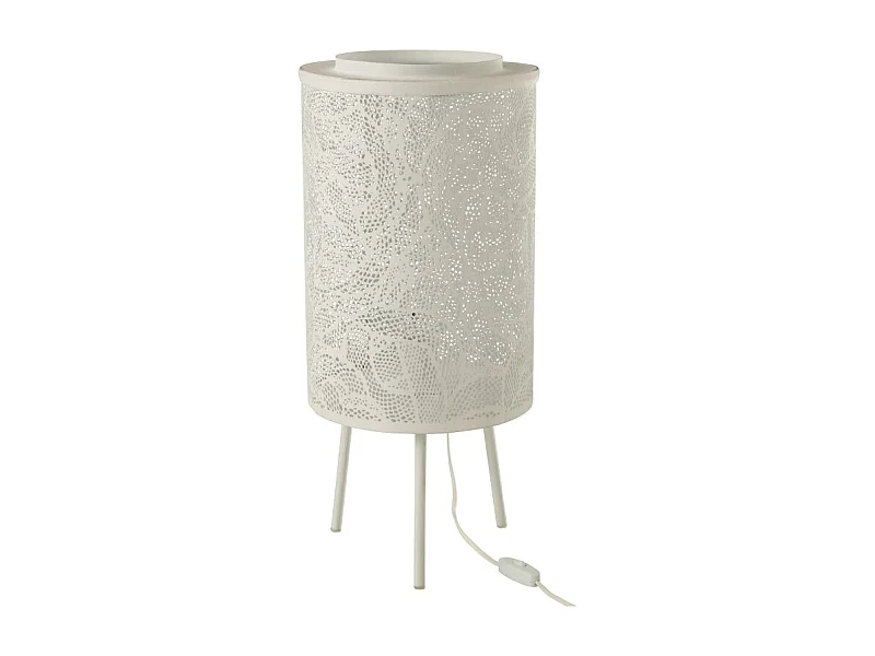 Lámpara perforada de pie de metal blanco de 27x27x66 cm