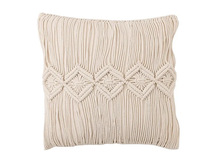 Cojín cuadrado con motivos en algodón blanco roto de 46x46cm