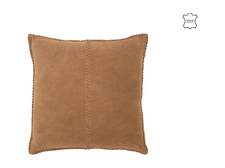 Cojín cuadrado de cuero marrón de 45x45x8 cm