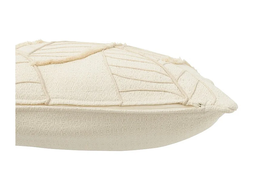 Cojín cuadrado con motivos de hojas en tela blanca 43x43x10 cm.