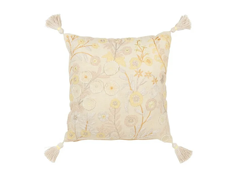Cojín cuadrado flores y copos de algodón amarillo claro 45x45x15 cm