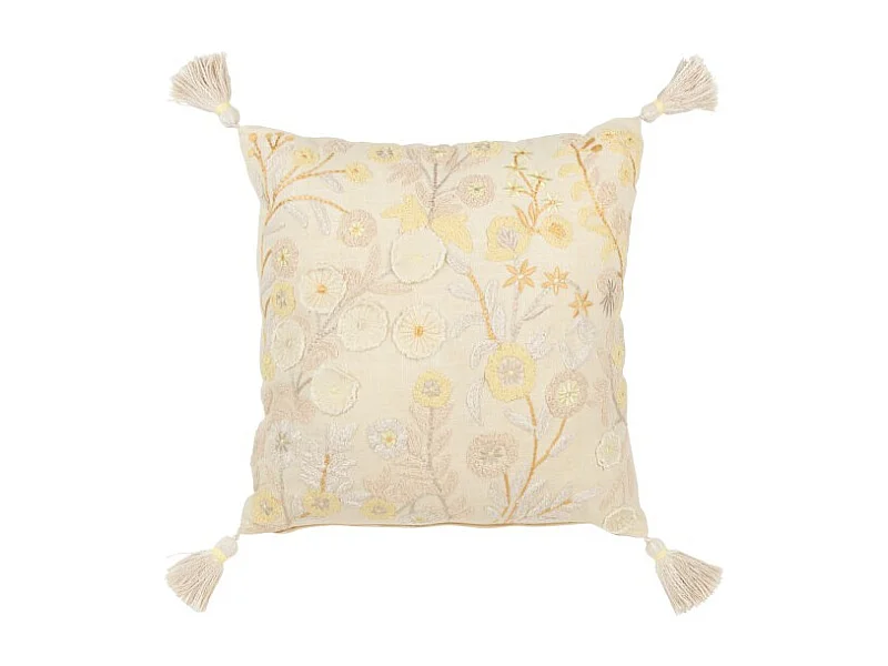 Cojín cuadrado flores y copos de algodón amarillo claro 45x45x15 cm