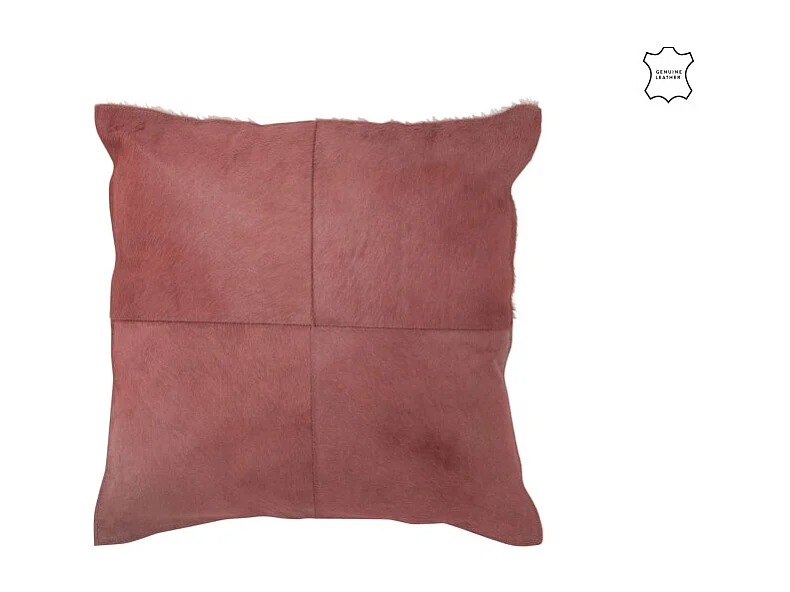 Cojín con pompones de cuero rojo 45x45x8 cm