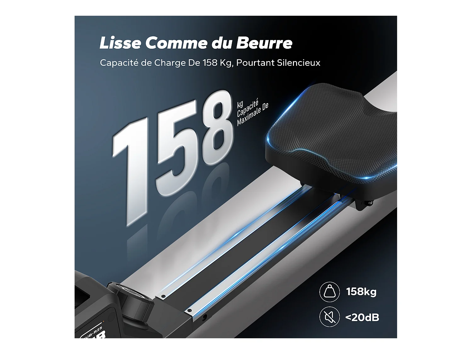 Rameur Magnétique MERACH, 16 Niveaux de Résistance, Usage Maison/Appartement, Pliable, Écran LCD, Connecté Kinomap, Max Charge 150 kg