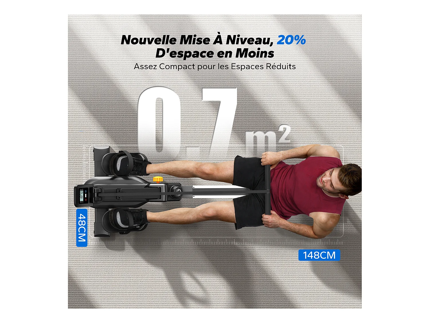 Rameur Magnétique MERACH, 16 Niveaux de Résistance, Usage Maison/Appartement, Pliable, Écran LCD, Connecté Kinomap, Max Charge 150 kg