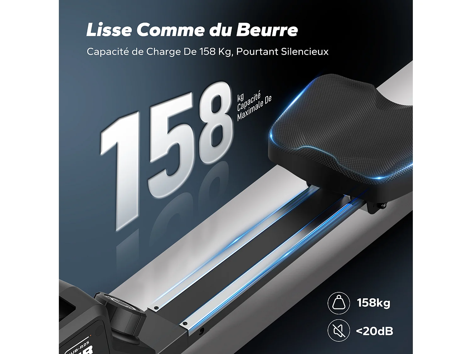 Rameur Magnétique MERACH, 16 Niveaux de Résistance, Usage Maison/Appartement, Pliable, Écran LCD, Connecté Kinomap, Max Charge 150 kg