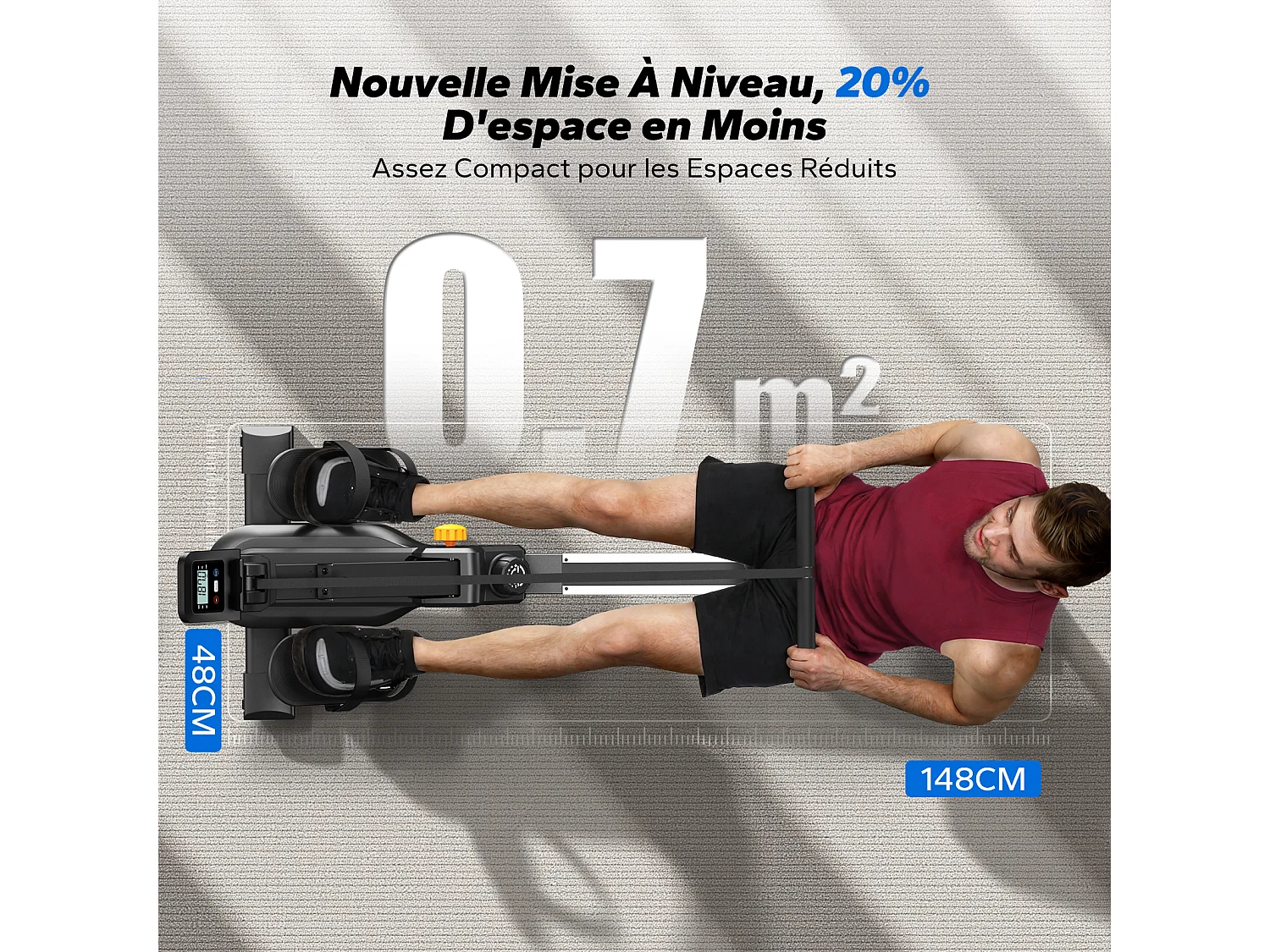 Rameur Magnétique MERACH, 16 Niveaux de Résistance, Usage Maison/Appartement, Pliable, Écran LCD, Connecté Kinomap, Max Charge 150 kg