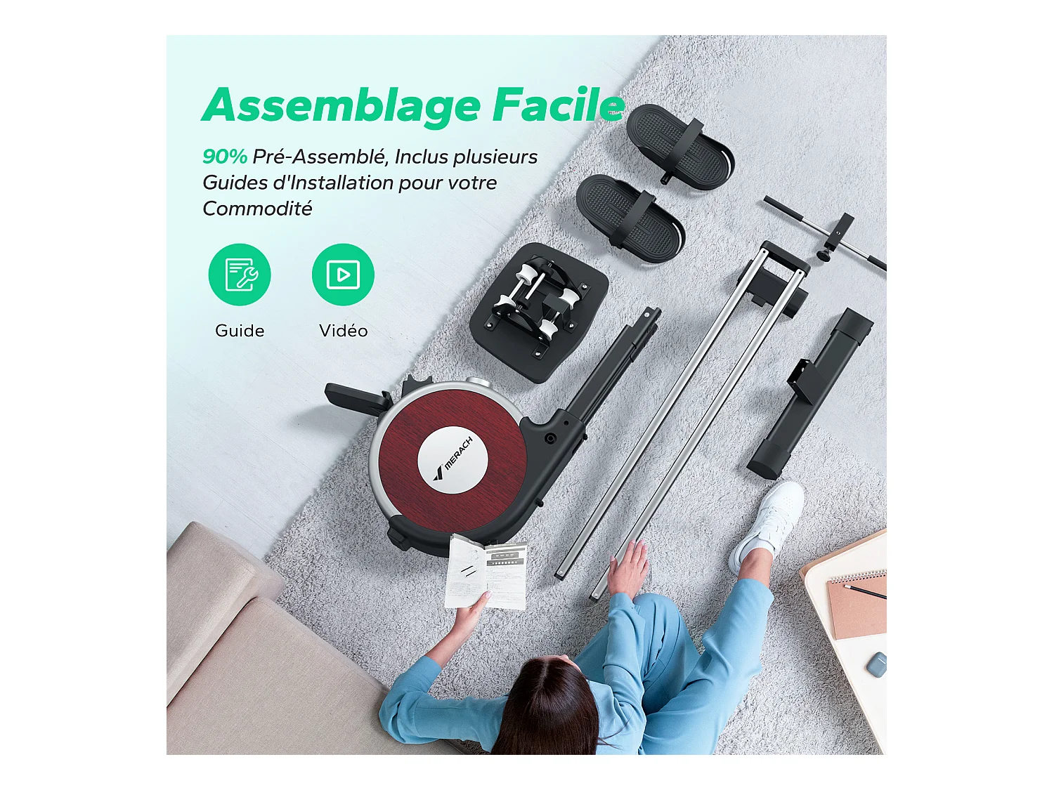 Rameur magnétique écologique-Merach, 16 niveaux de résistance, réglage intelligent, Compatible avec APP, Auto-alimenté