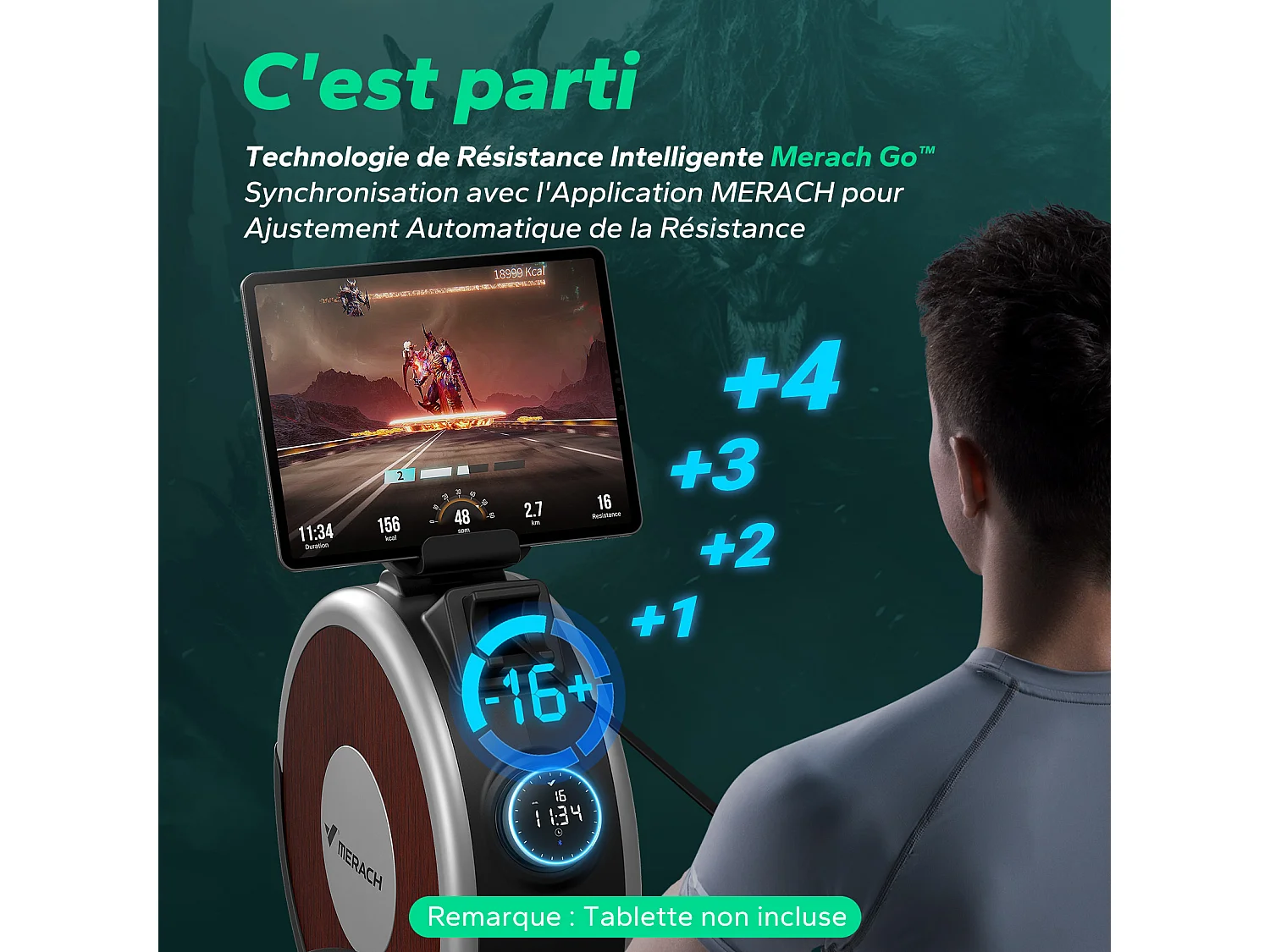 Rameur magnétique écologique-Merach, 16 niveaux de résistance, réglage intelligent, Compatible avec APP, Auto-alimenté