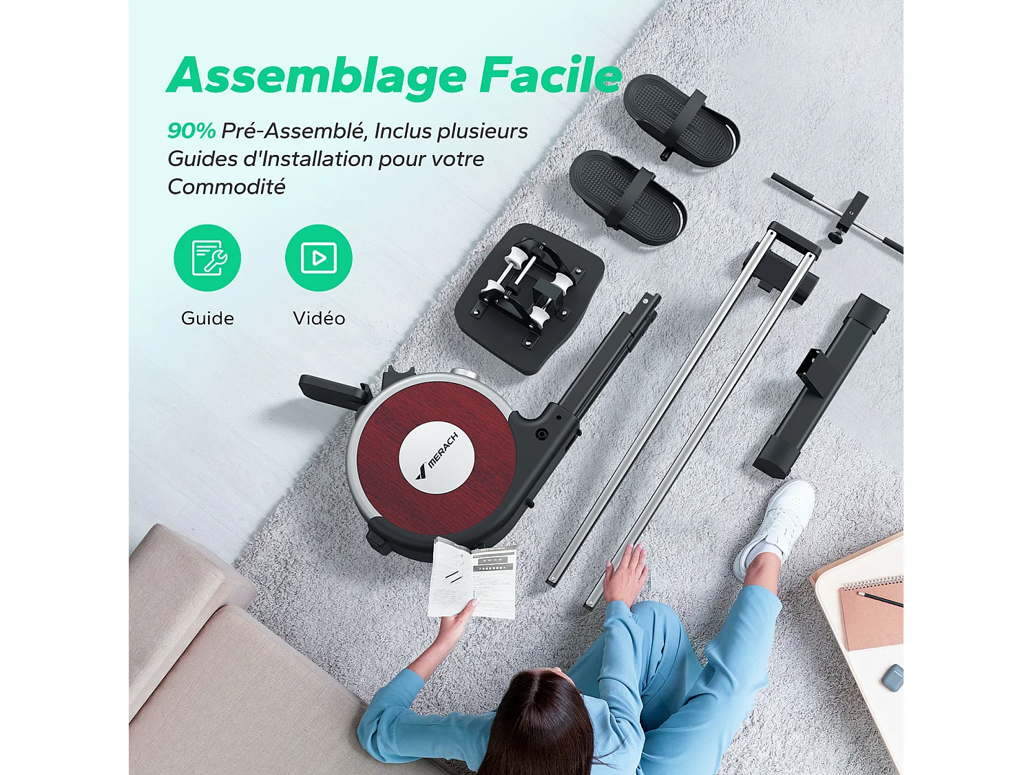 Rameur magnétique écologique-Merach, 16 niveaux de résistance, réglage intelligent, Compatible avec APP, Auto-alimenté