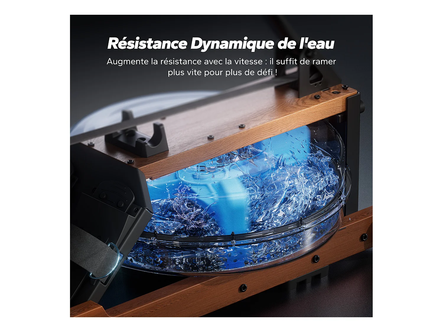 Rameur À Eau Pliable Merach, 6 Niveaux De Résistance, Bois Massif, Compatible Kinomap & Zwift, Entraînement Connecté À Domicile