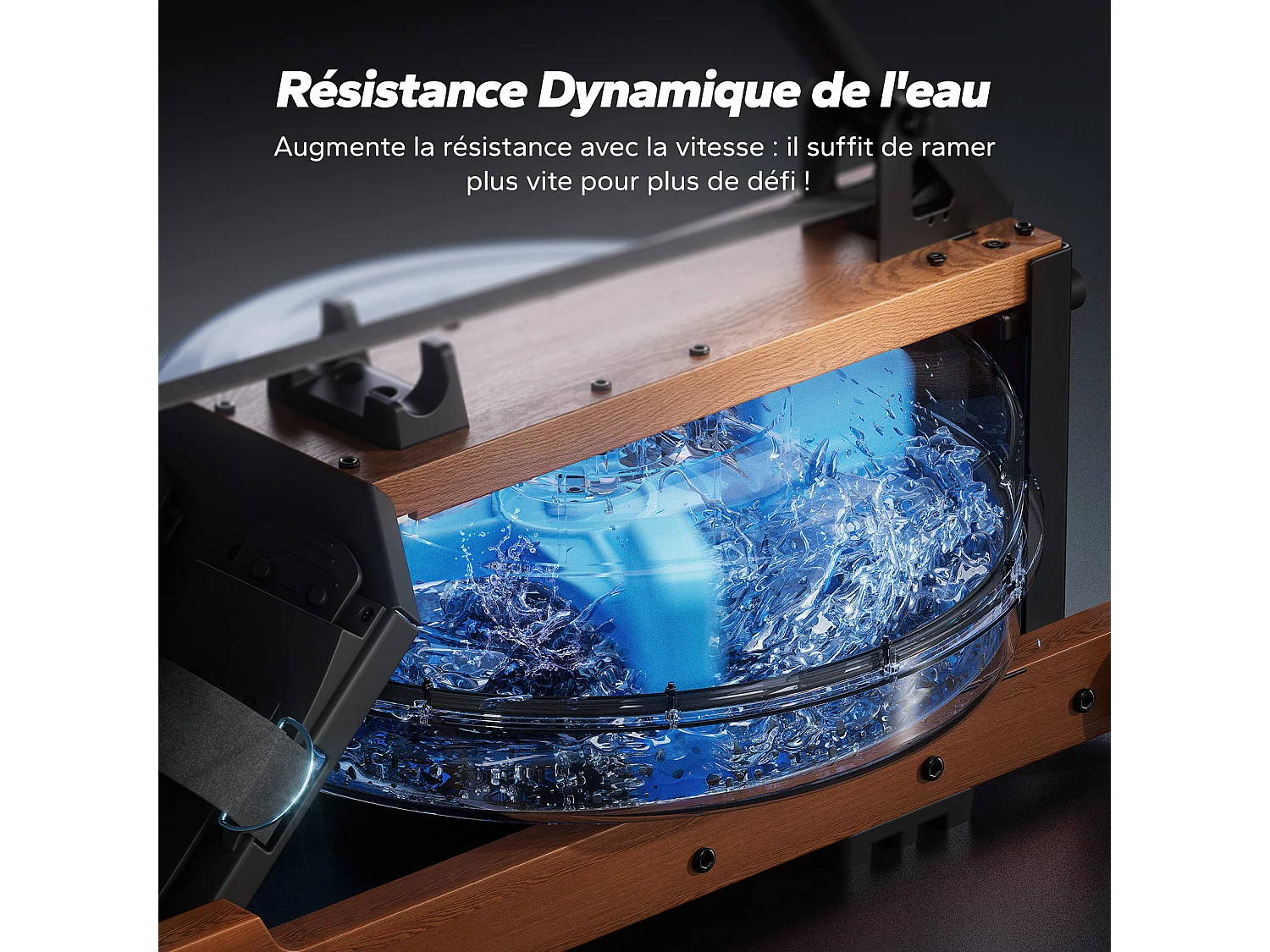 Rameur À Eau Pliable Merach, 6 Niveaux De Résistance, Bois Massif, Compatible Kinomap & Zwift, Entraînement Connecté À Domicile