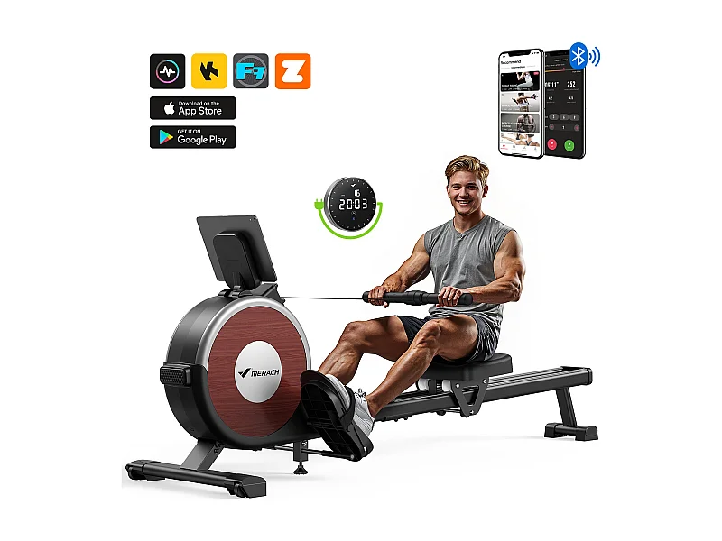 Rameur Magnétique Électrique Pour La Maison Merach, 16 Niveaux De Résistance, Réglage Intelligent, Compatible Avec App