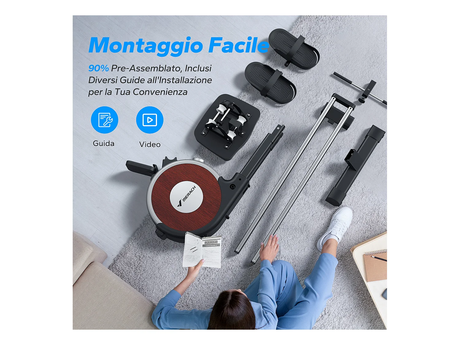 Rameur Magnétique Électrique Pour La Maison Merach, 16 Niveaux De Résistance, Réglage Intelligent, Compatible Avec App