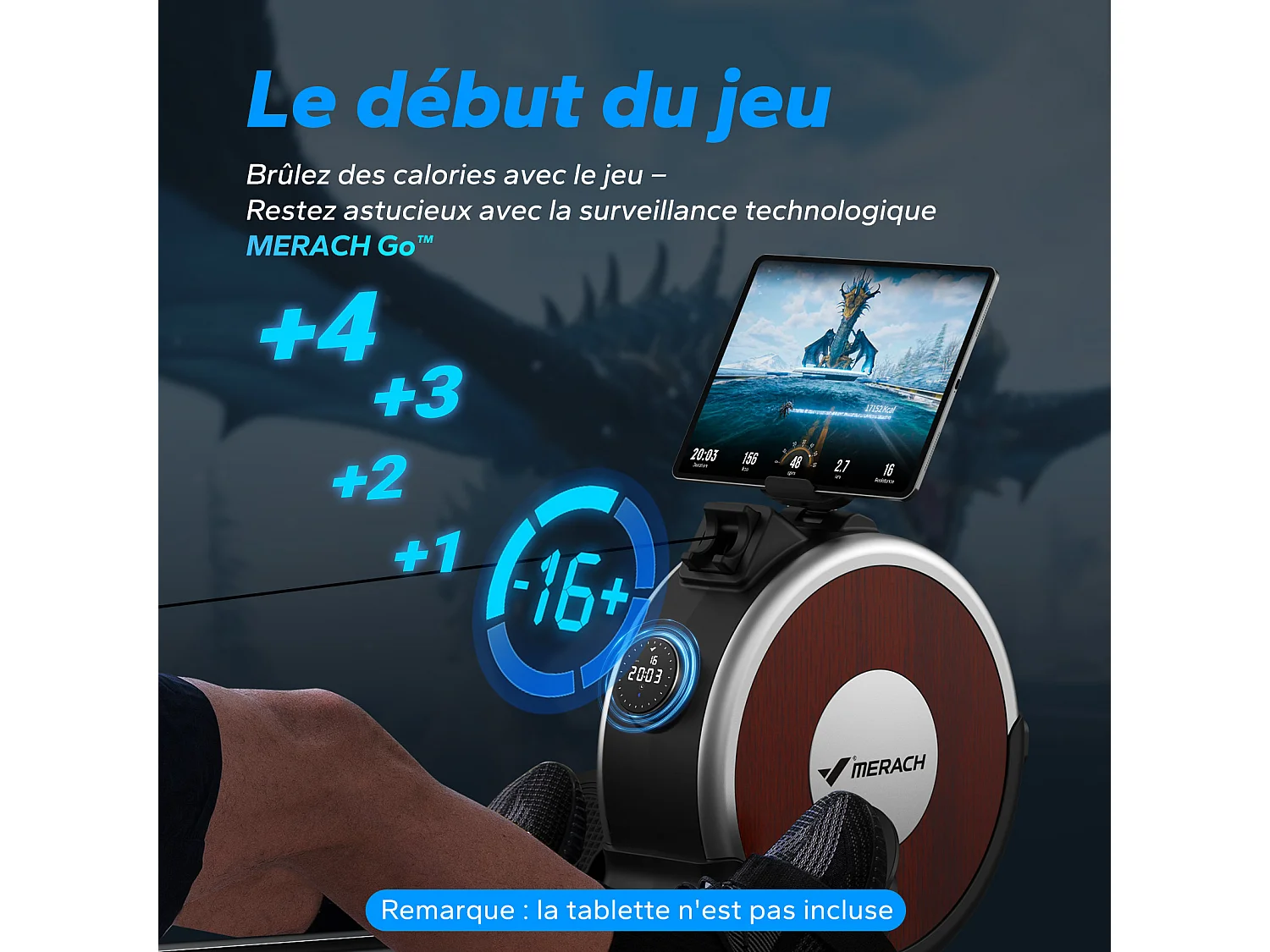 Rameur Magnétique Électrique Pour La Maison Merach, 16 Niveaux De Résistance, Réglage Intelligent, Compatible Avec App