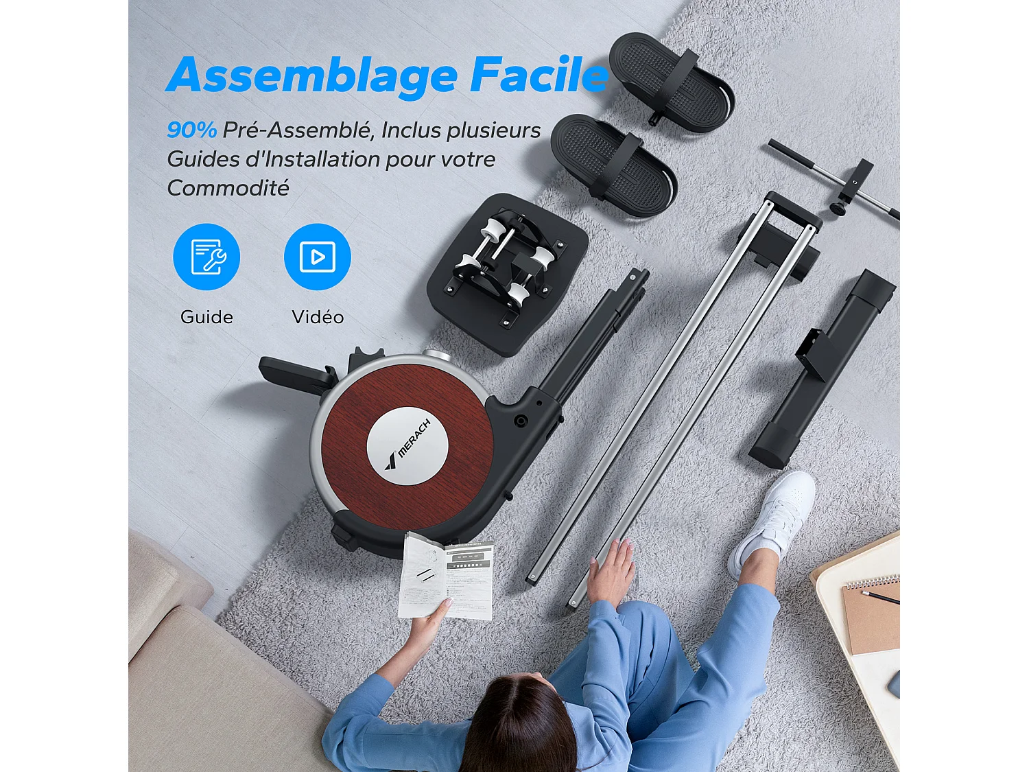 Rameur Magnétique Électrique Pour La Maison Merach, 16 Niveaux De Résistance, Réglage Intelligent, Compatible Avec App