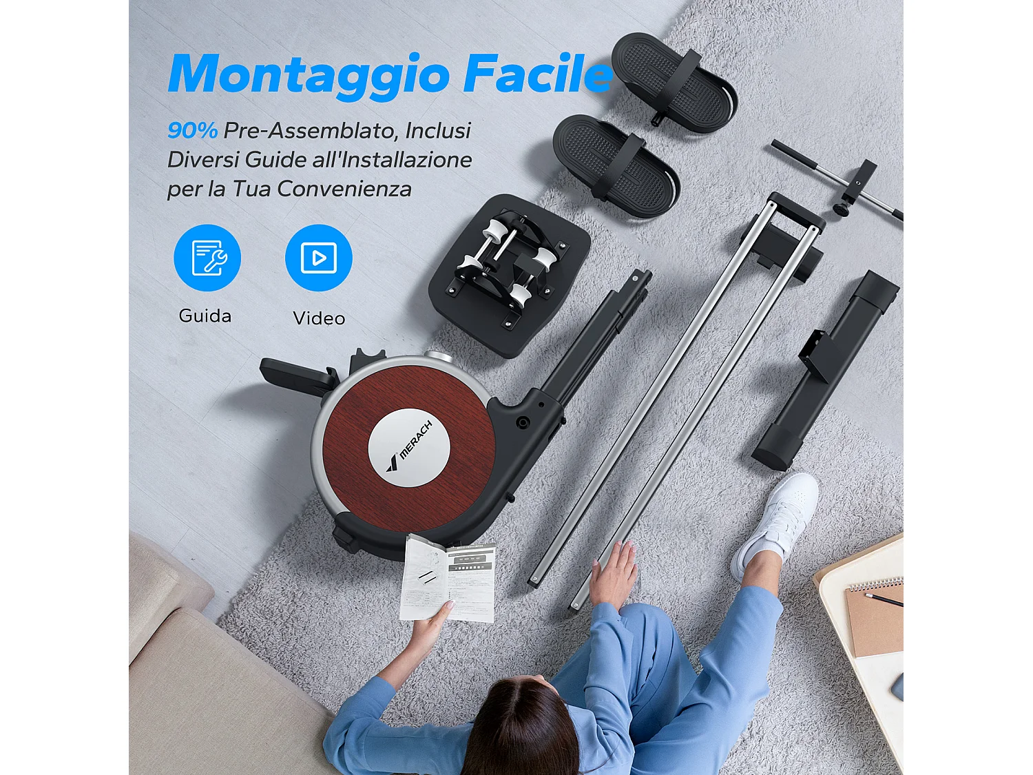 Rameur Magnétique Électrique Pour La Maison Merach, 16 Niveaux De Résistance, Réglage Intelligent, Compatible Avec App