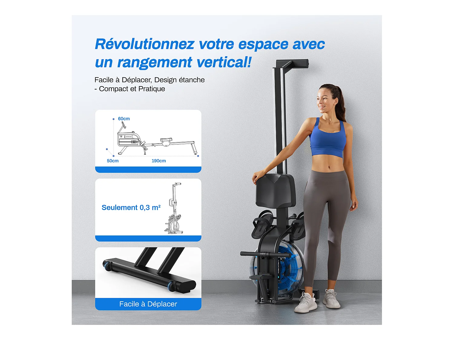 Rameur À Eau D'appartement Merach, Avec Moniteur Bluetooth, Support De Tablette Réglable, Pliable, Noir, Connecté App