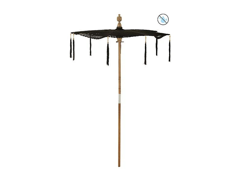Ombrellone con frange e base in tessuto nero 140x140x253 cm