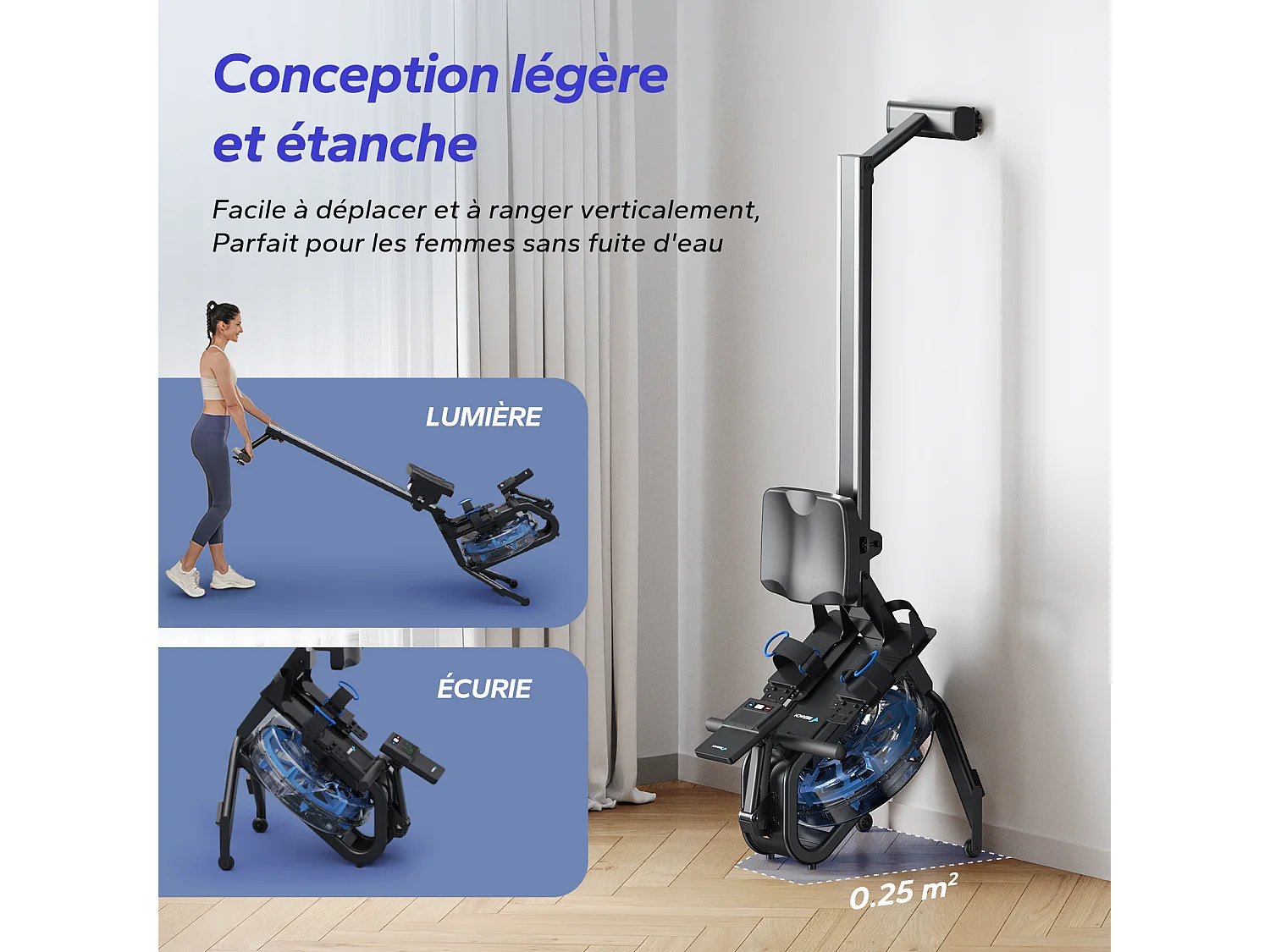 Rameur À Eau D'appartement - Merach, 6 Niveaux De Résistance, Moniteur Bluetooth, Support De Tablette, Pliable, Noir, Connecté App Zwift, Kinomap, Merach