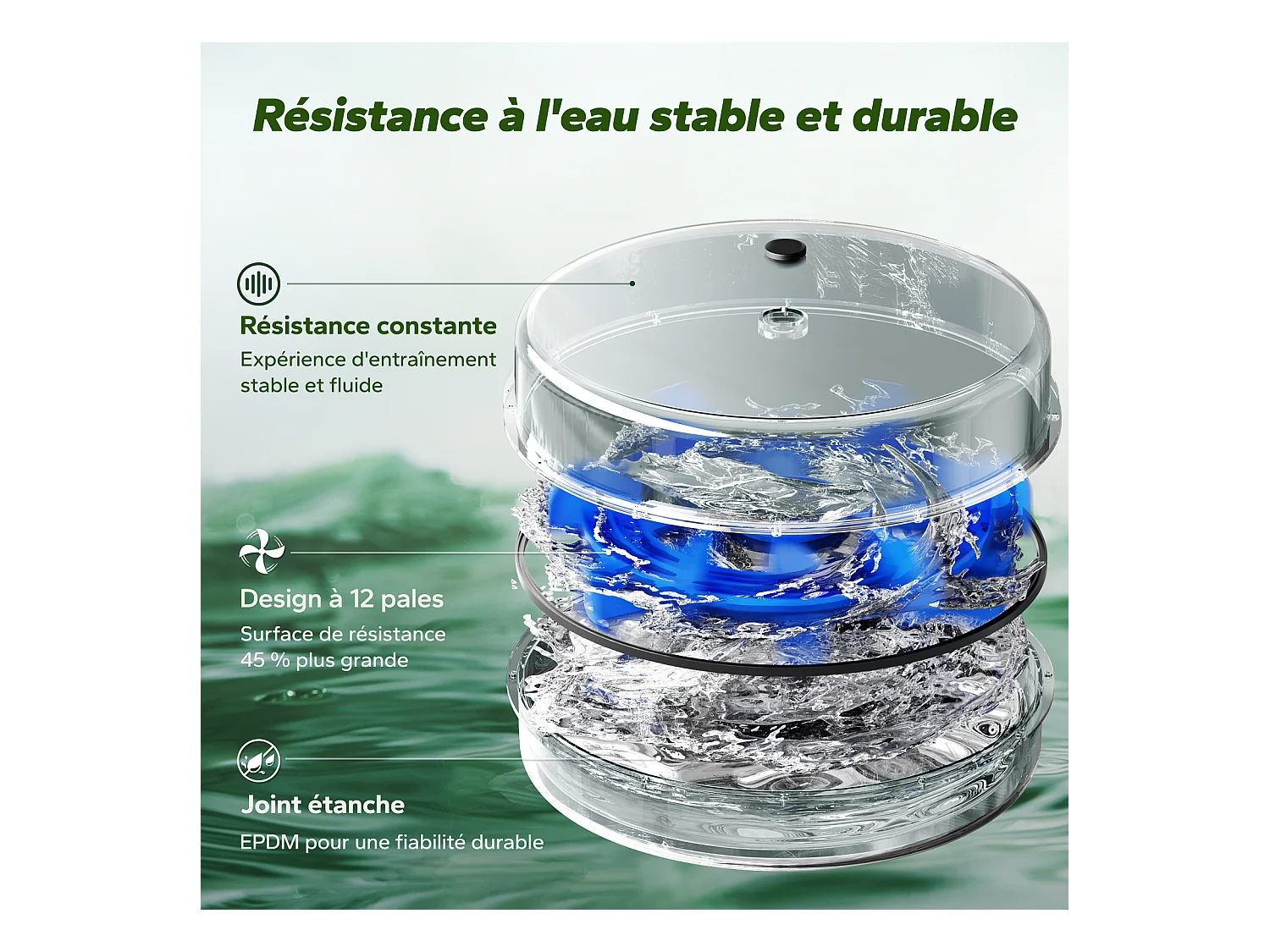 Rameur à eau pliable MERACH, 15 L, 6 repères de remplissage, Connectivité APP, Ecran LCD, Max 150kg, Bois d'hévéa clair
