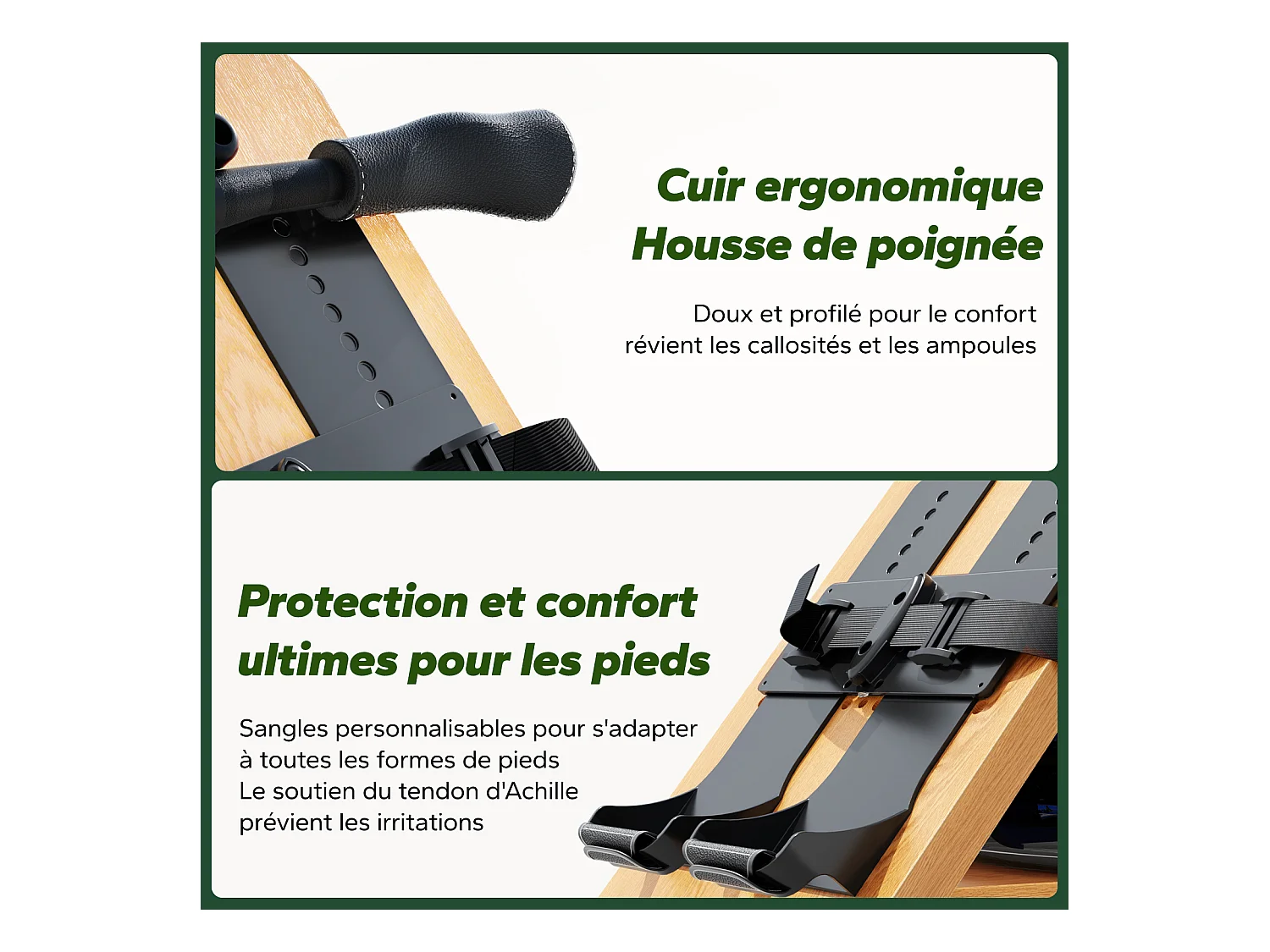 Rameur à eau pliable MERACH, 15 L, 6 repères de remplissage, Connectivité APP, Ecran LCD, Max 150kg, Bois d'hévéa clair