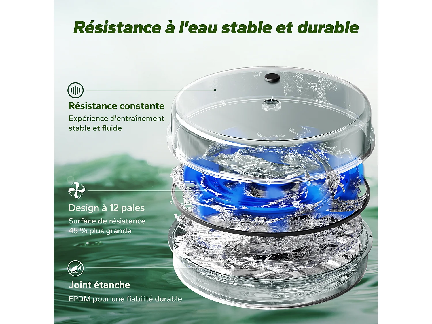 Rameur à eau pliable MERACH, 15 L, 6 repères de remplissage, Connectivité APP, Ecran LCD, Max 150kg, Bois d'hévéa clair