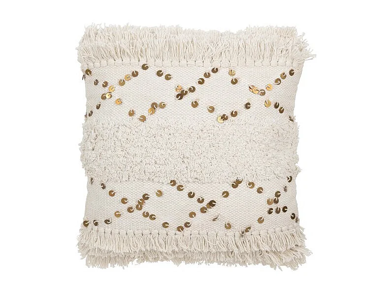 Cojín con flecos de algodón blanco 45x45x12 cm