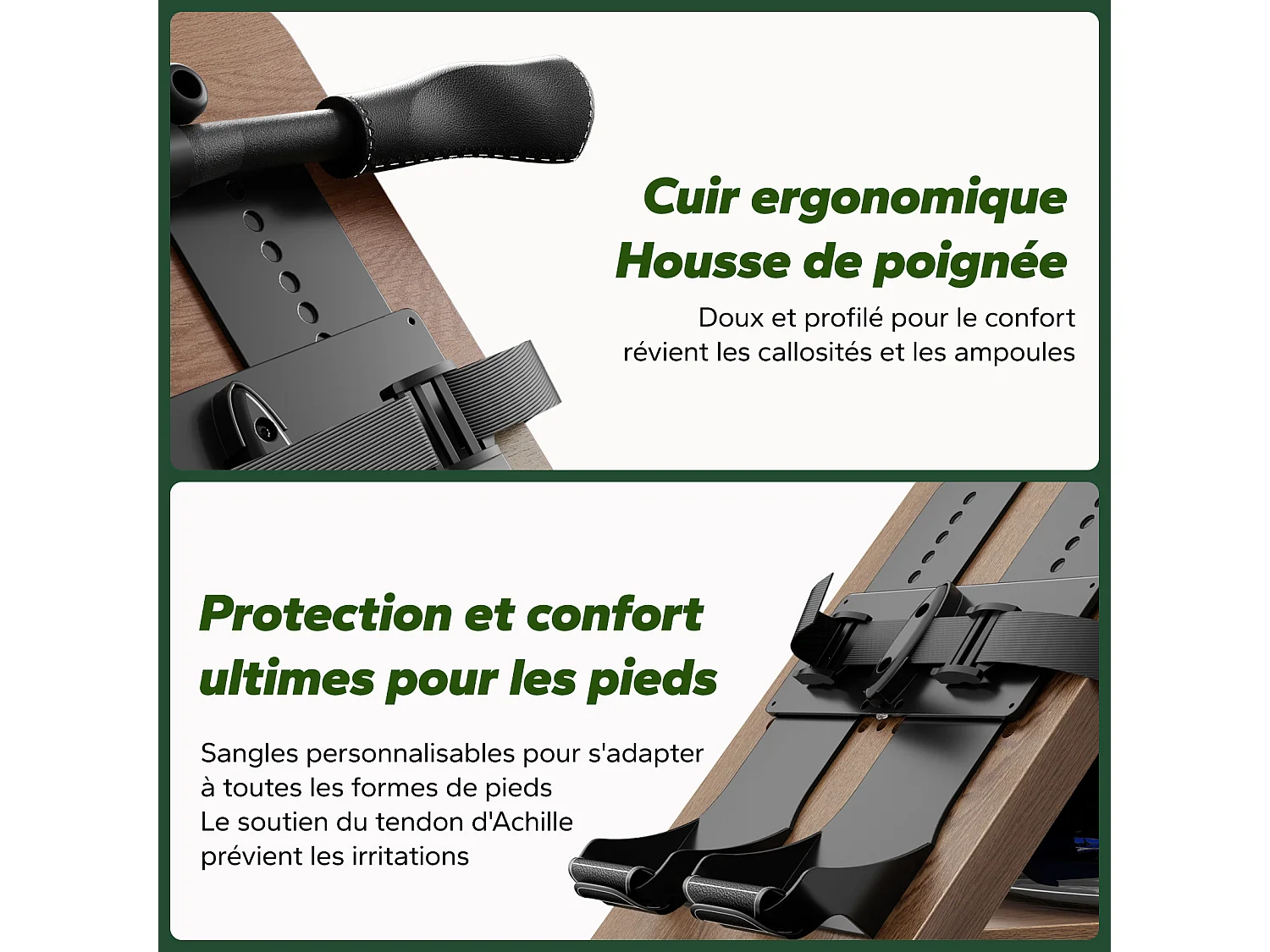 Rameur à eau pliable MERACH, 15 L, 6 repères de remplissage,  Connectivité APP, Ecran LCD, Max 150kg, Bois d'hévéa foncé