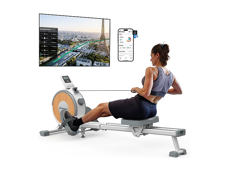 Rameur D'appartement Merach, 16 Niveaux De Résistance Magnétique, Charge Max De 160 Kg, App Connecté