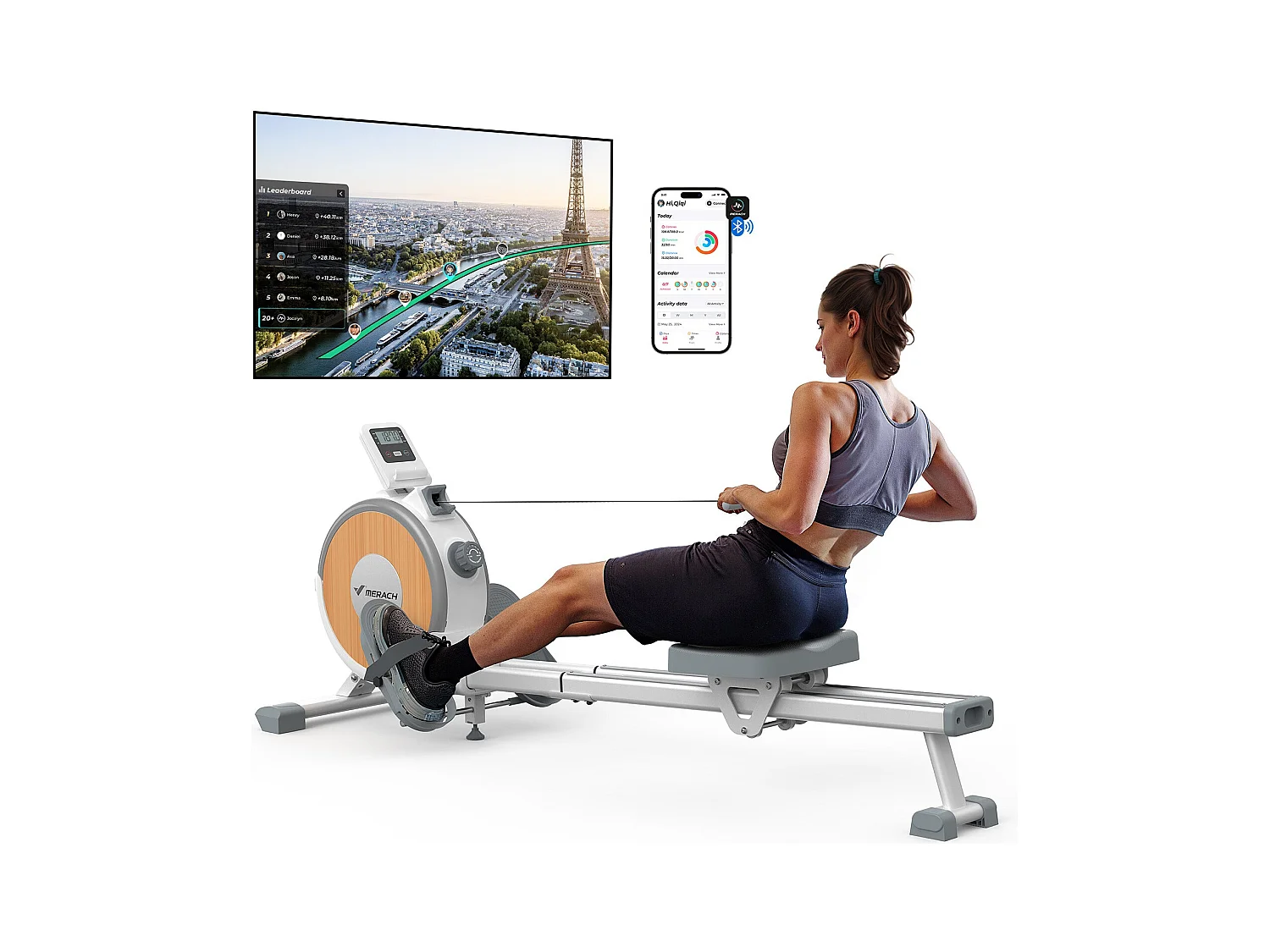 Rameur D'appartement Merach, 16 Niveaux De Résistance Magnétique, Charge Max De 160 Kg, App Connecté