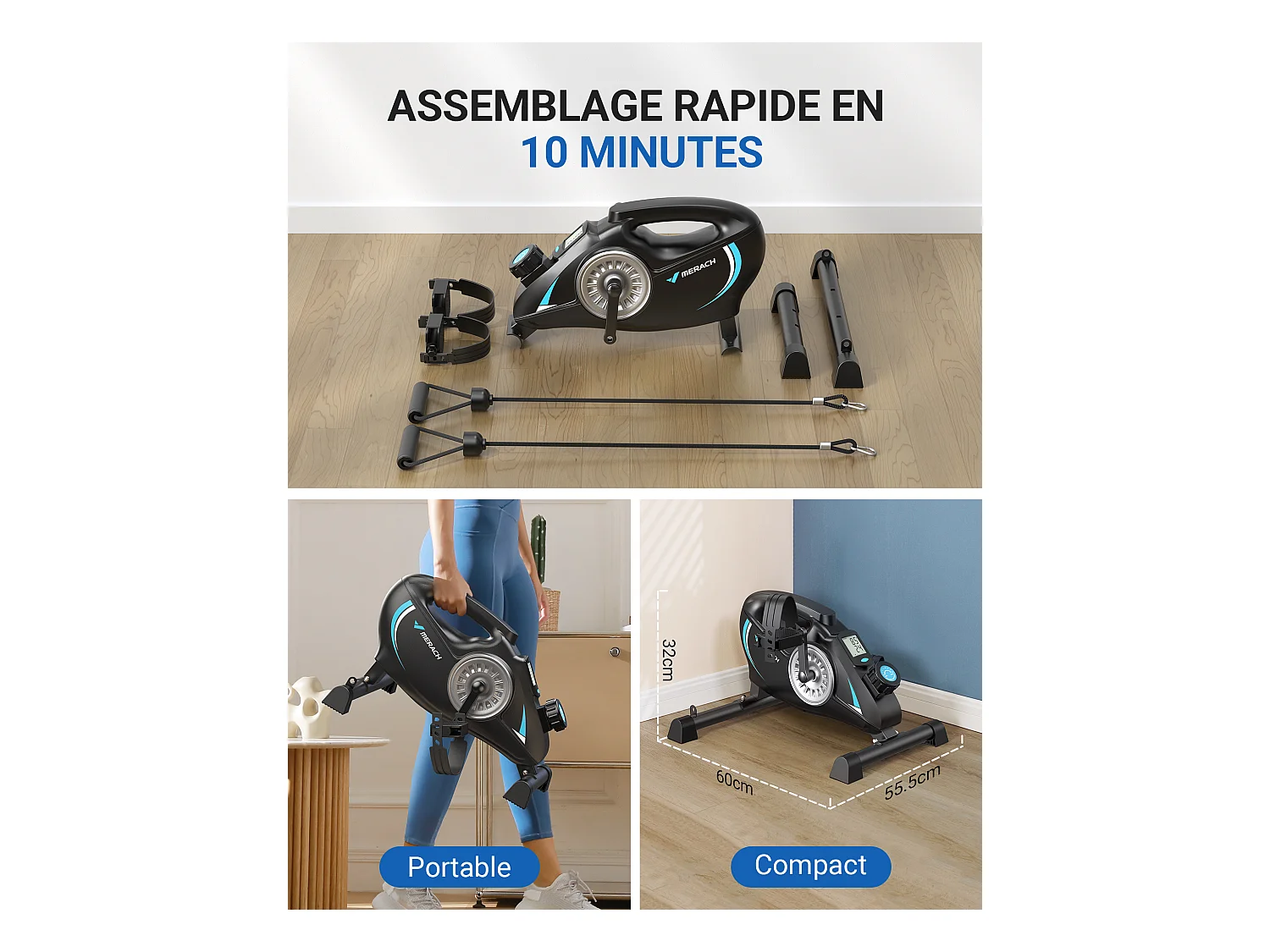 Rameur D'appartement Merach, 16 Niveaux De Résistance Magnétique, Charge Max De 160 Kg, App Connecté