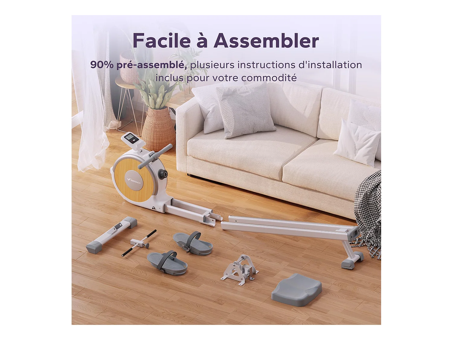 Rameur D'appartement Merach, 16 Niveaux De Résistance Magnétique, Charge Max De 160 Kg, App Connecté