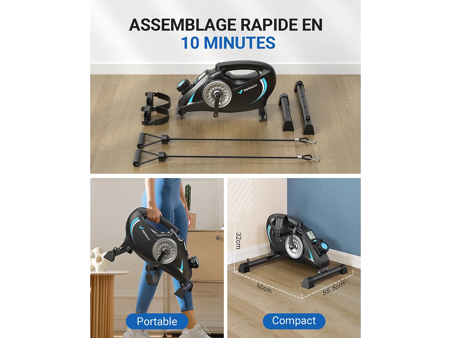Rameur D'appartement Merach, 16 Niveaux De Résistance Magnétique, Charge Max De 160 Kg, App Connecté