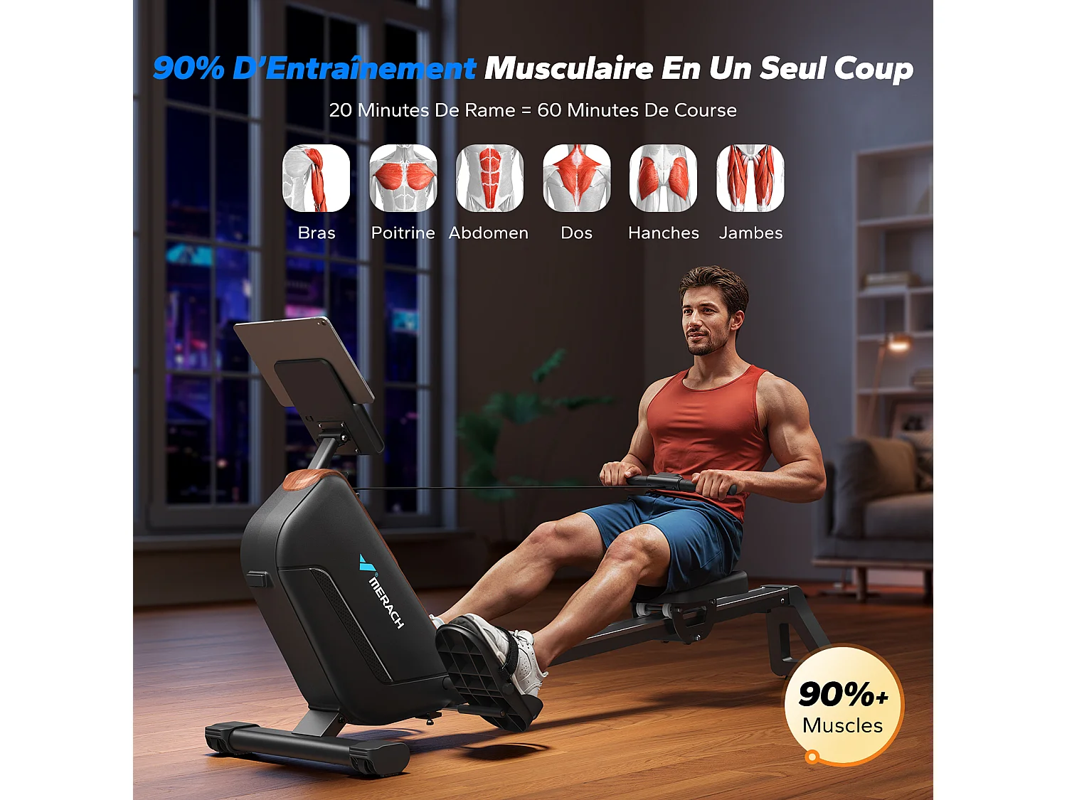 Rameur D'appartement - Merach, 16 Niveaux De Résistance Magnétique, Connecté App Zwift, Kinomap, Écran LCD, Max Charge 155 Kg