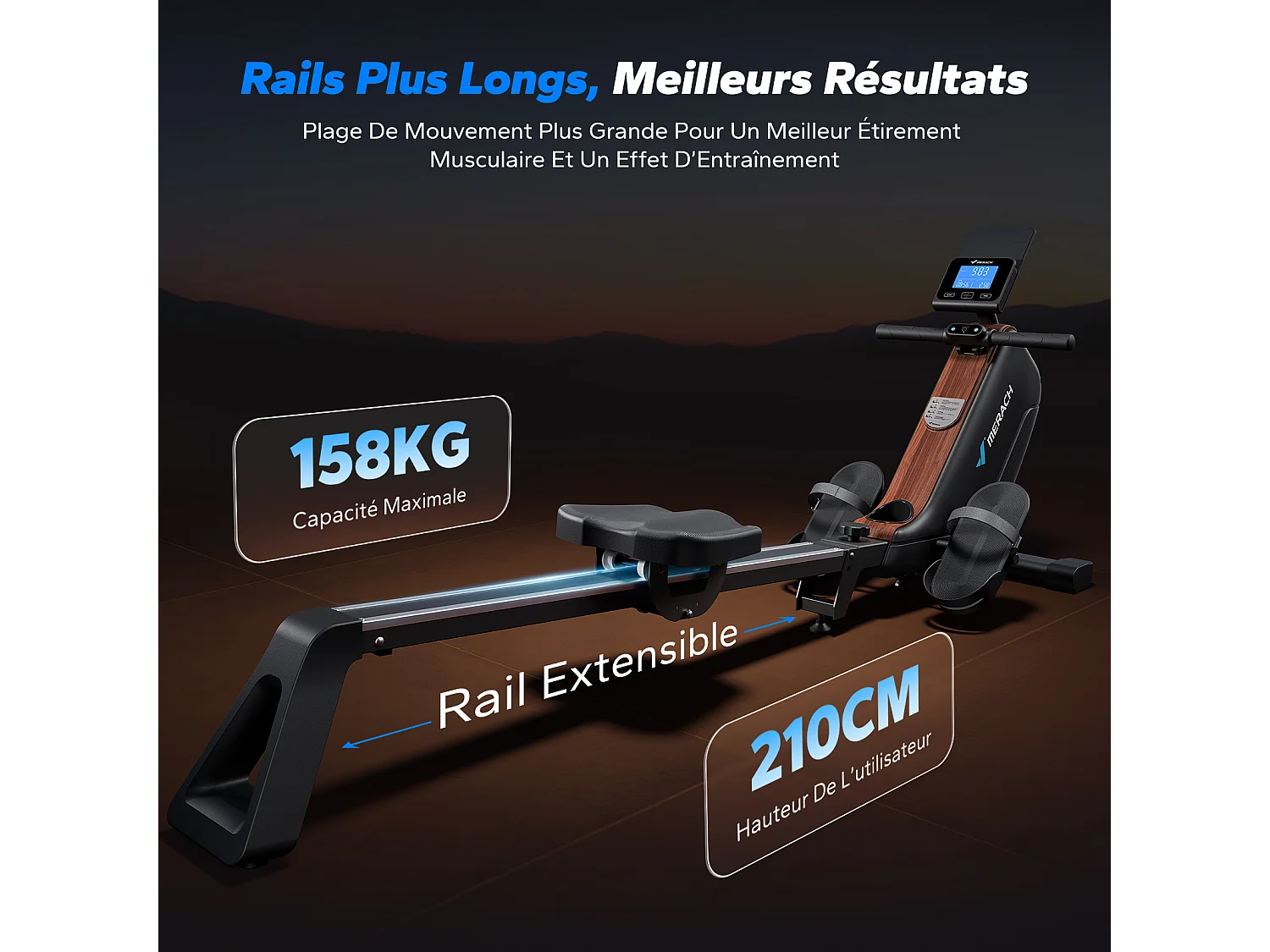Rameur D'appartement - Merach, 16 Niveaux De Résistance Magnétique, Connecté App Zwift, Kinomap, Écran LCD, Max Charge 155 Kg