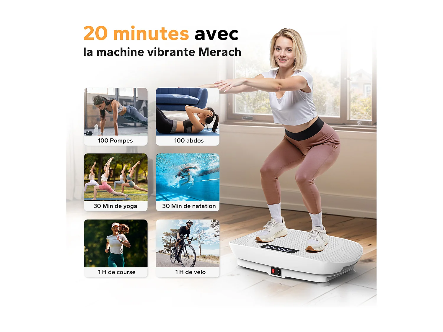 Piattaforma vibrante con telecomando - Merach, tonificazione muscolare, controllo automatico della velocità, Bluetooth integrato