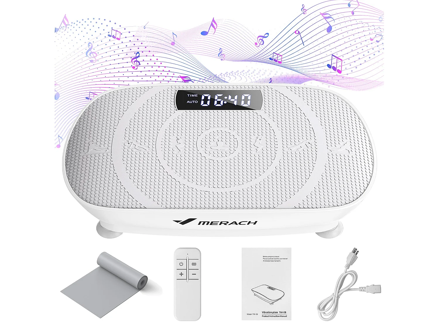 MERACH Trilplaat voor Afvallen - 10 Snelheden Handmatige Modus - Bluetooth Verbinding - Stil ≤65dB met LED Display, Afstandsbediening en Yoga Weerstandsband - Wit